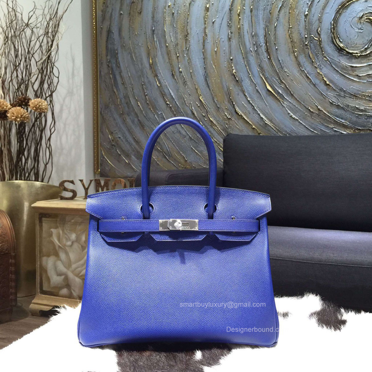 Hermes Birkin 35 Bag Electric Blue Epsom Leather Handstitched Silver hw