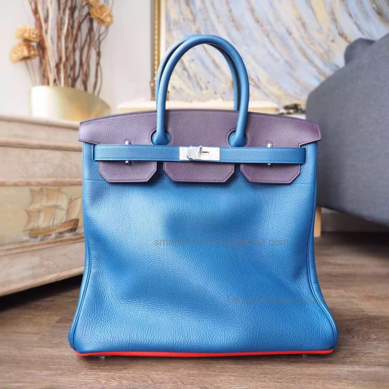 Handmade Birkin Hac 40 Bag in Multicolored 7w Blue Izmir Clemence Calskin SHW