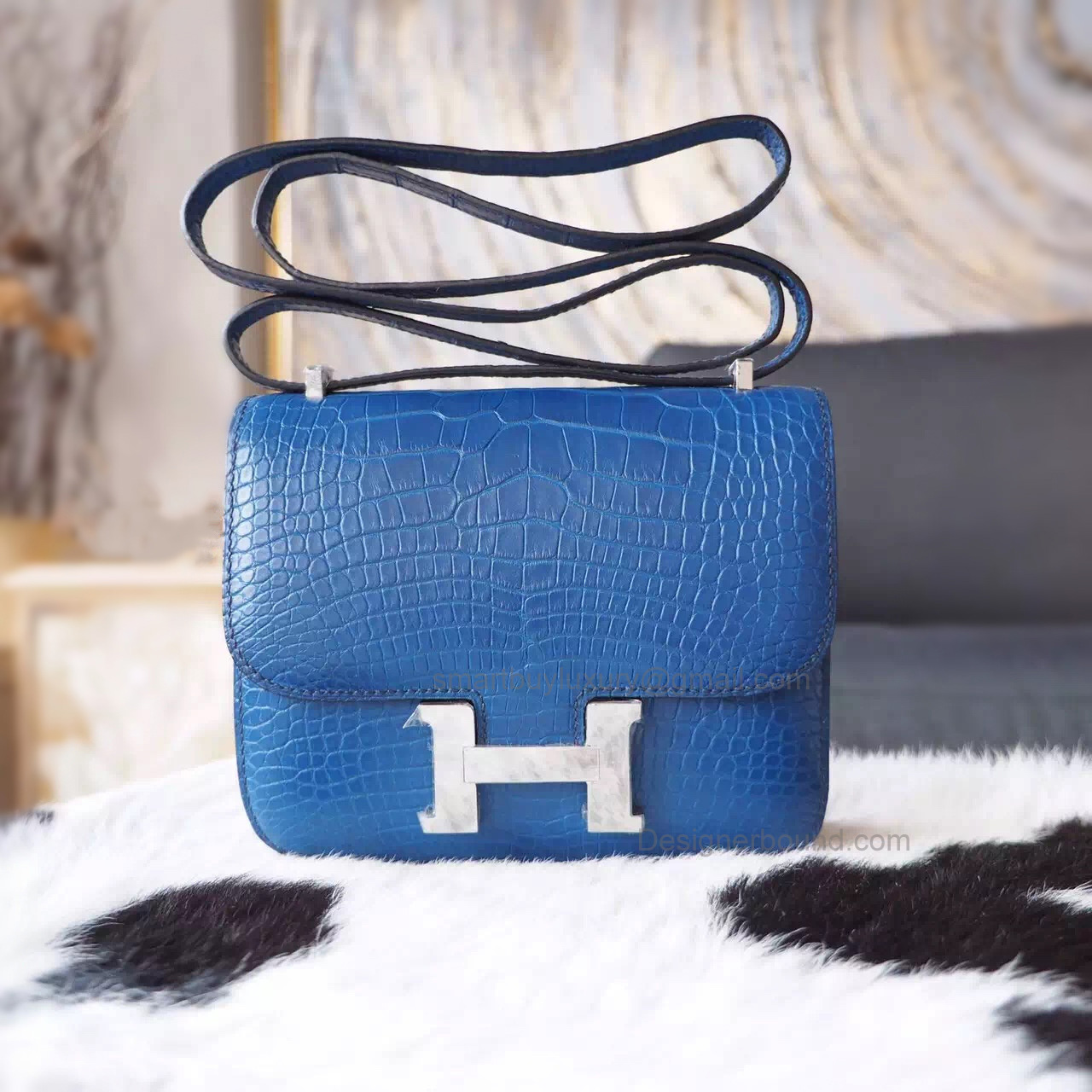 Replica Hermes Mini Constance 18 Bag in 7t Blue Electric Matte Croc PHW