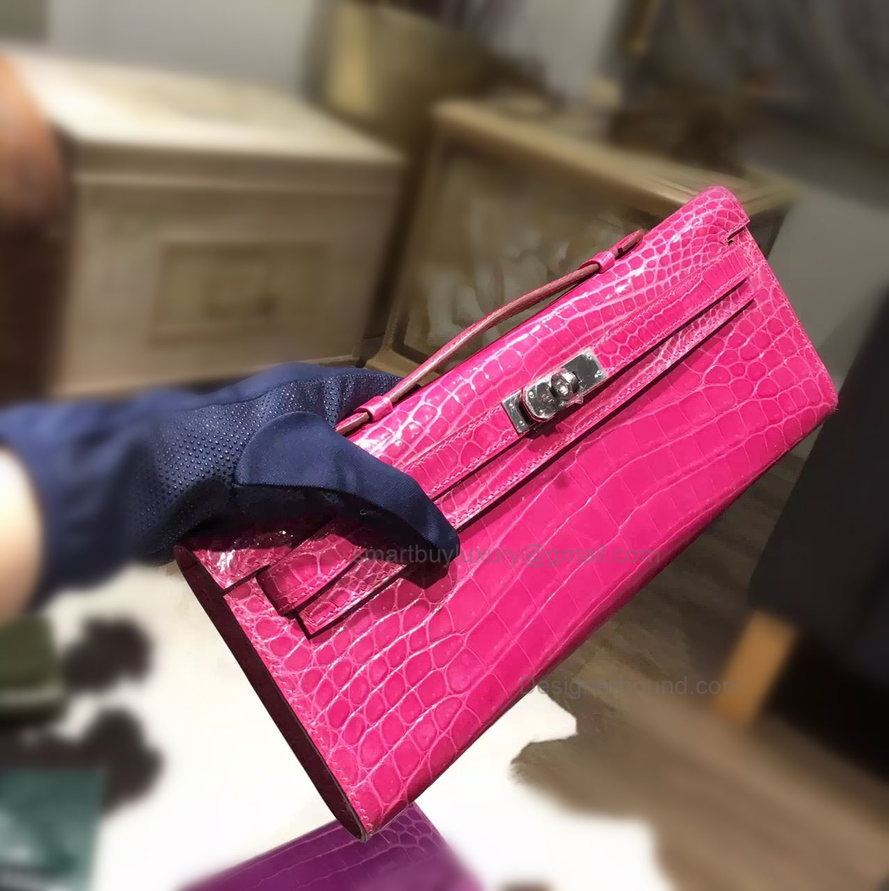 Hermes Kelly Cut 31cm Clutch handmade in 5j Fuschia Pink Shining Crocodile PHW