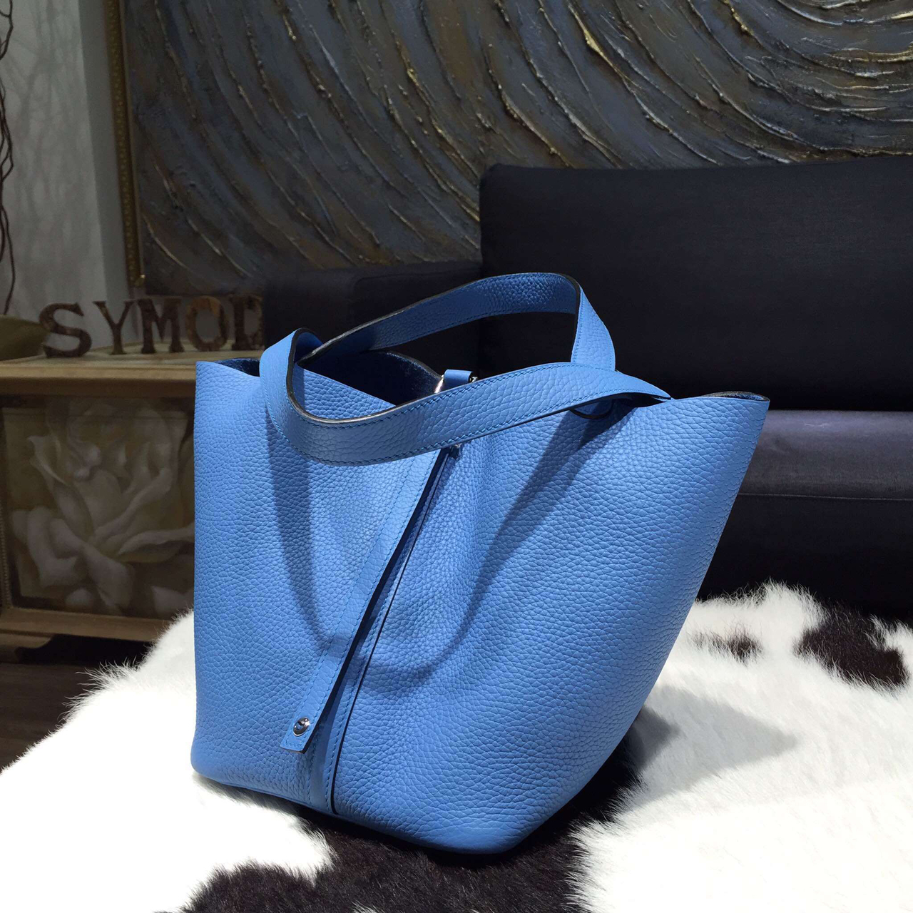 Hermes Picotin Lock 22 Bag Blue Paradise 2T Taurillon Clemence Handstitched