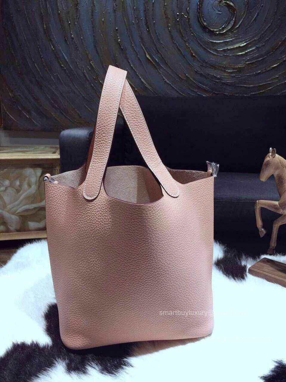 Hermes Picotin Lock 22 Bag Pale Pink Taurillon Clemence Handstitched