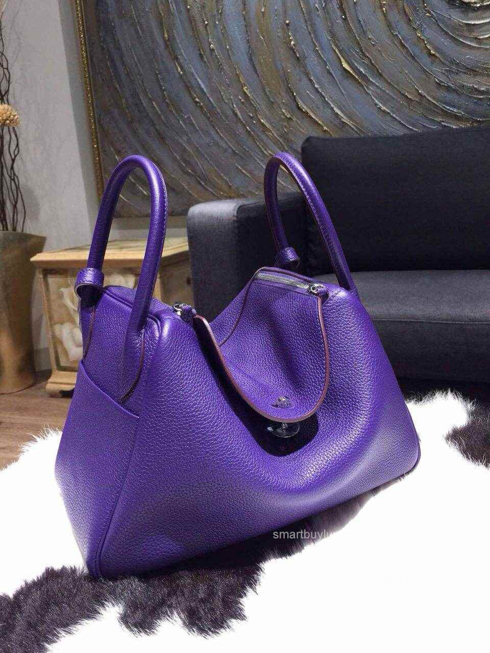 Hermes Lindy 26 Bag in Purple Iris 9K Clemence Leather Handstitched