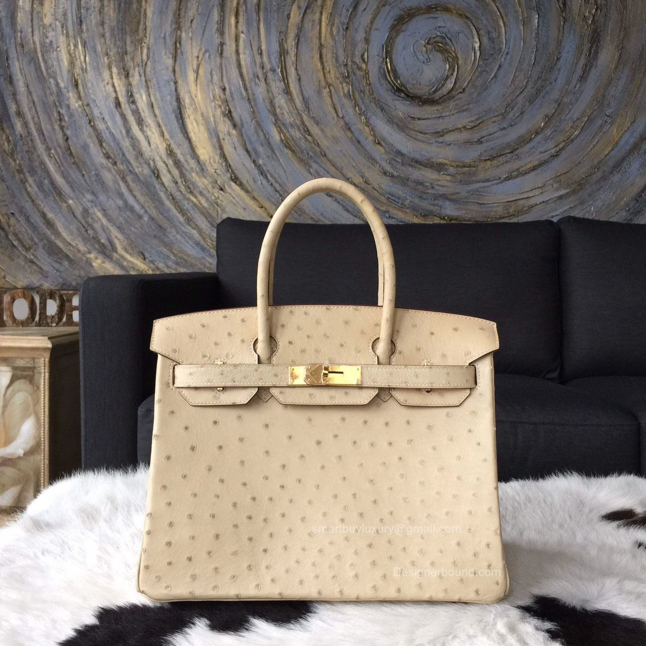 Hermes Birkin 35 Bag Parchemin Ostrich Leather Handstitched Gold hw