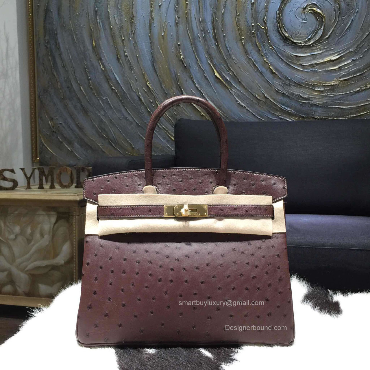 Hermes Birkin 35 Bag Marron Fonce Ostrich Leather Handstitched Gold hw