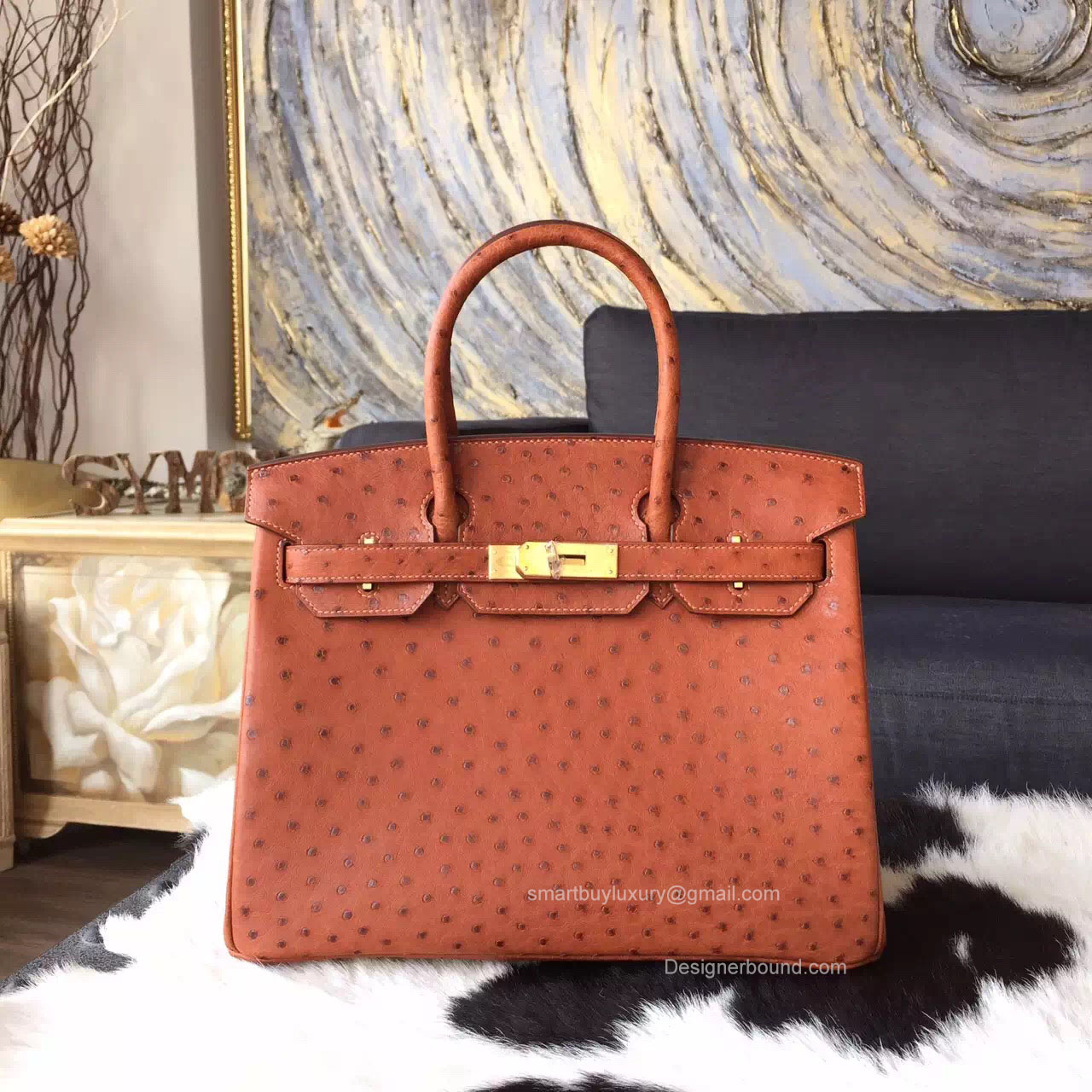 Hermes Birkin 35 Bag Brown Ostrich Leather Handstitched Gold hw