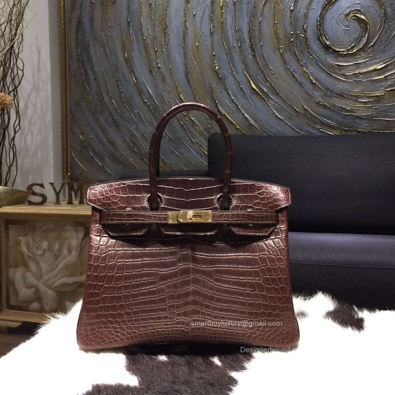 Hermes Birkin 30 Bag Chocolat Crocodile Leather Handstitched Gold hw