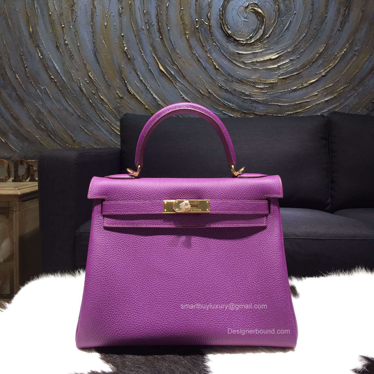 Hermes Kelly 28 Anemone P9 Togo Leather Handstitched Gold hw
