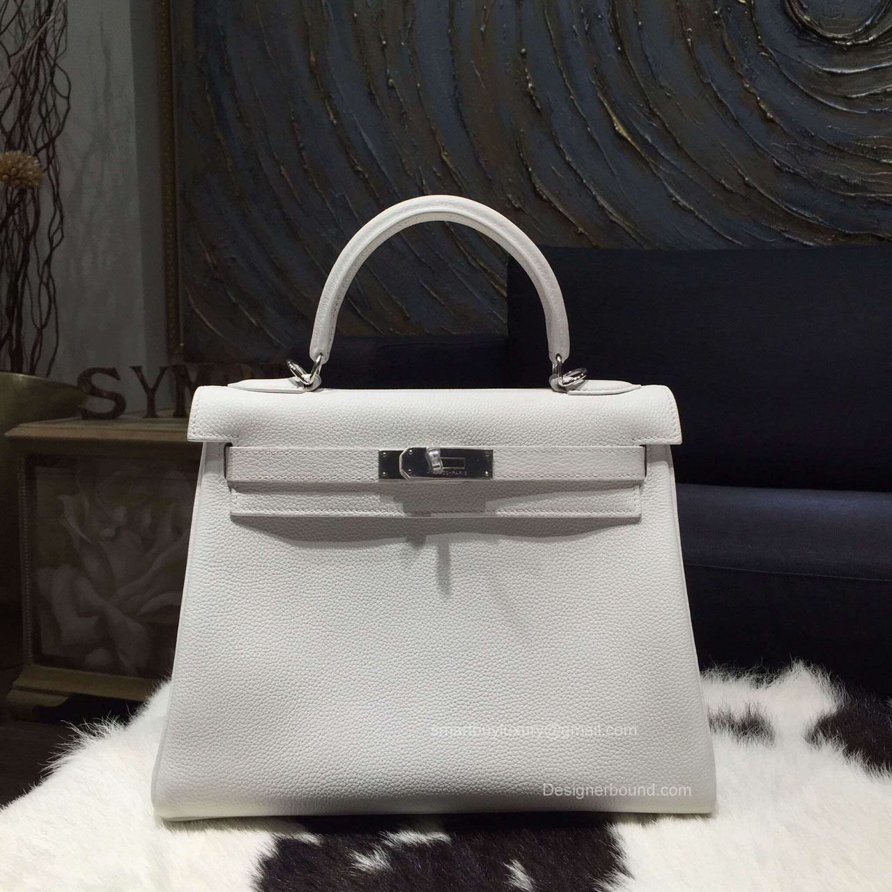 Hermes Kelly 28 Blanc Togo Leather Handstitched Silver hw