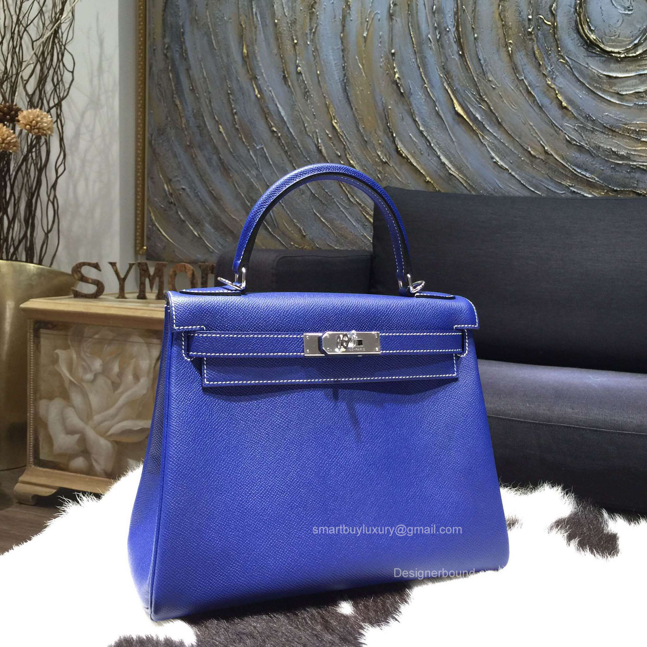 Hermes Kelly 28 Blue Electric 7T Epsom Leather Handstitched Silver hw