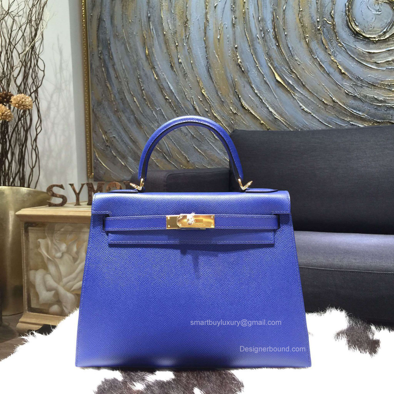 Hermes Kelly 28 Blue Electric 7T Epsom Leather Handstitched Gold hw