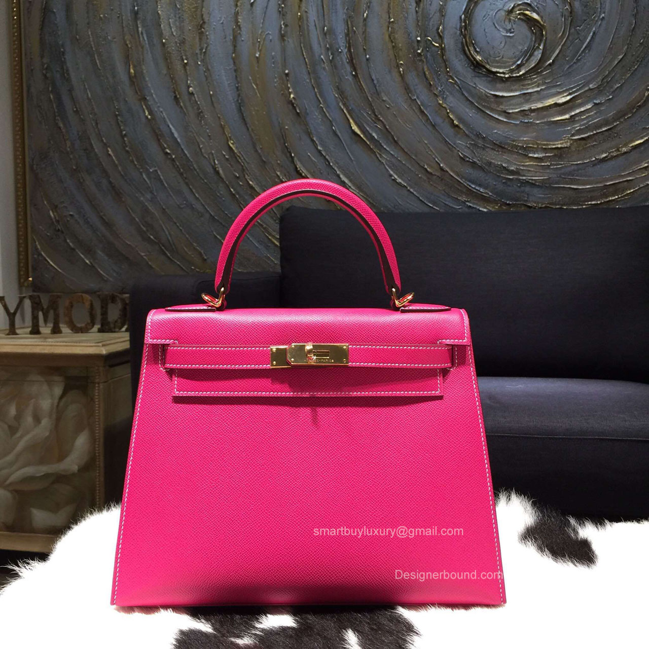 Hermes Kelly 28 Rose Tyrien E5 Epsom Leather Handstitched Gold hw