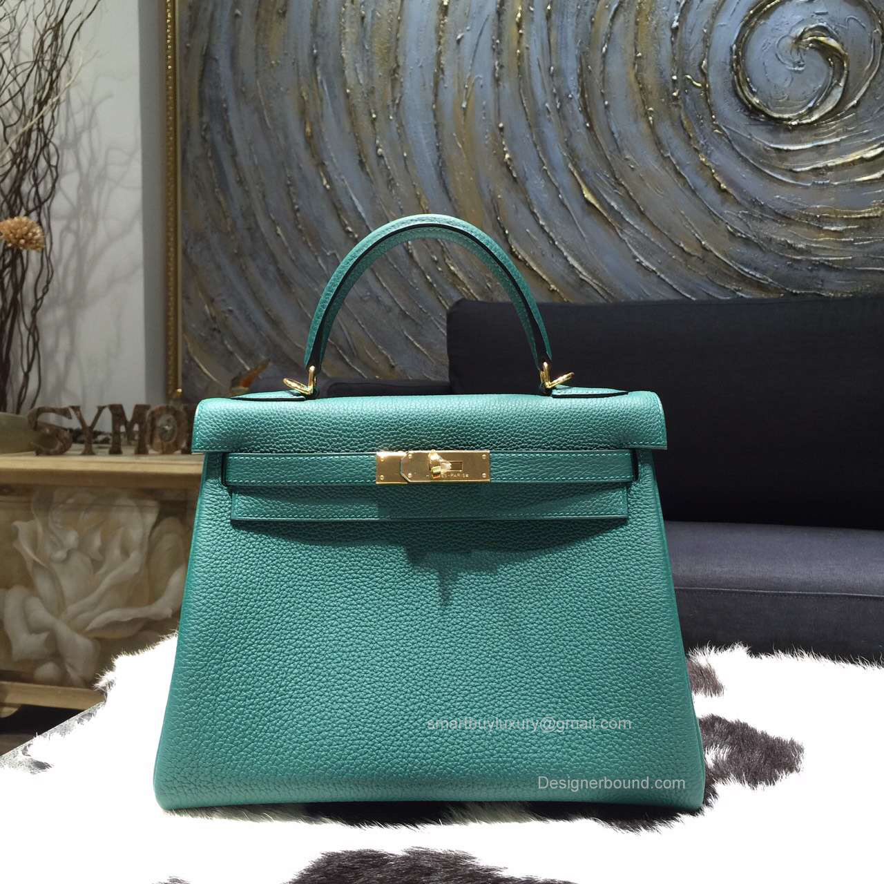 Hermes Kelly 28 Bag Malachite Z6 Togo Leather Handstitched Gold hw