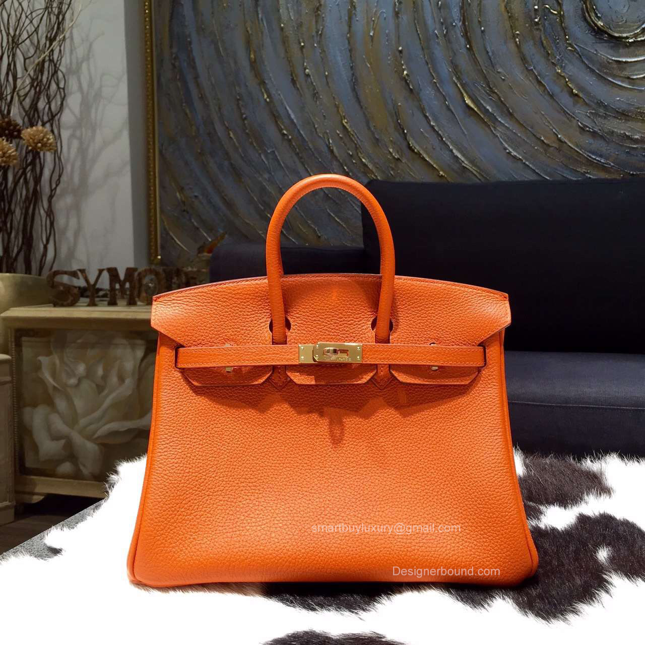 Hermes Birkin 25 Bag Orange ck93 Togo Leather Handstitched Gold hw