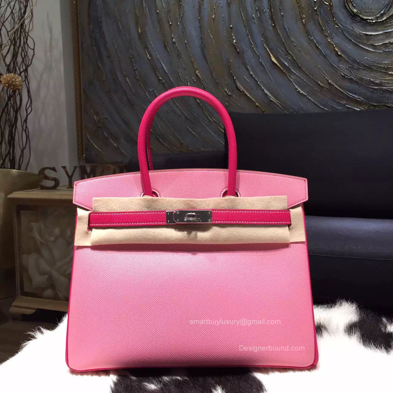 Hermes Horseshoe Birkin 30 Bi-color Rose Tyrien Epsom Handstitched Silver