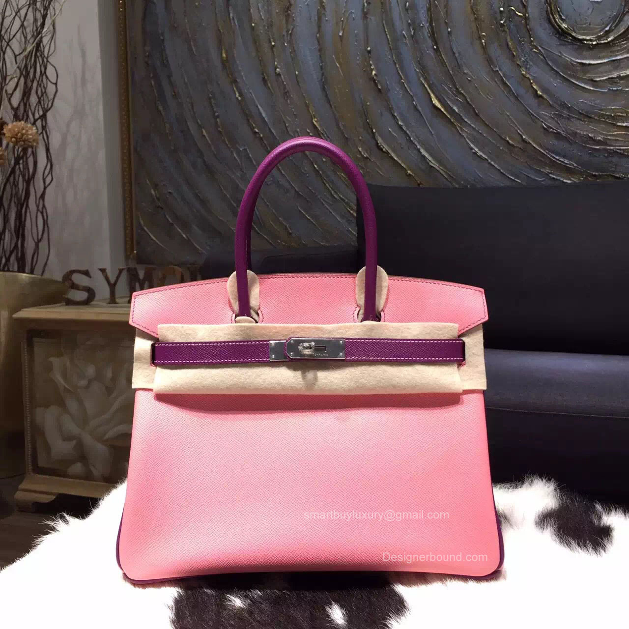 Hermes Horseshoe Birkin 30 Bi-color Rose Confetti Epsom Handstitched Silver