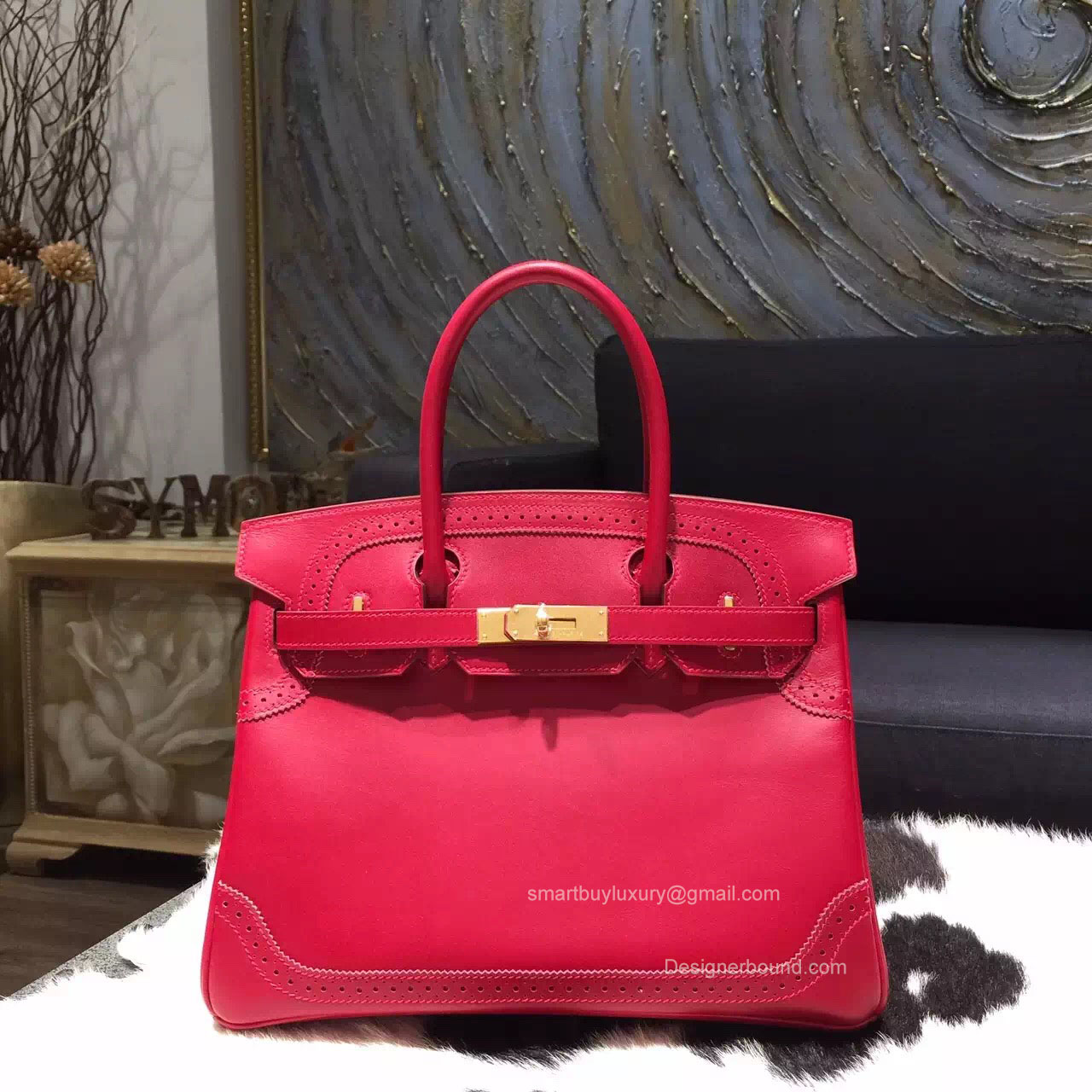 Hermes Birkin 30 Ghillies Ruby Tedelakt Smooth Leather Handstitched Gold hw