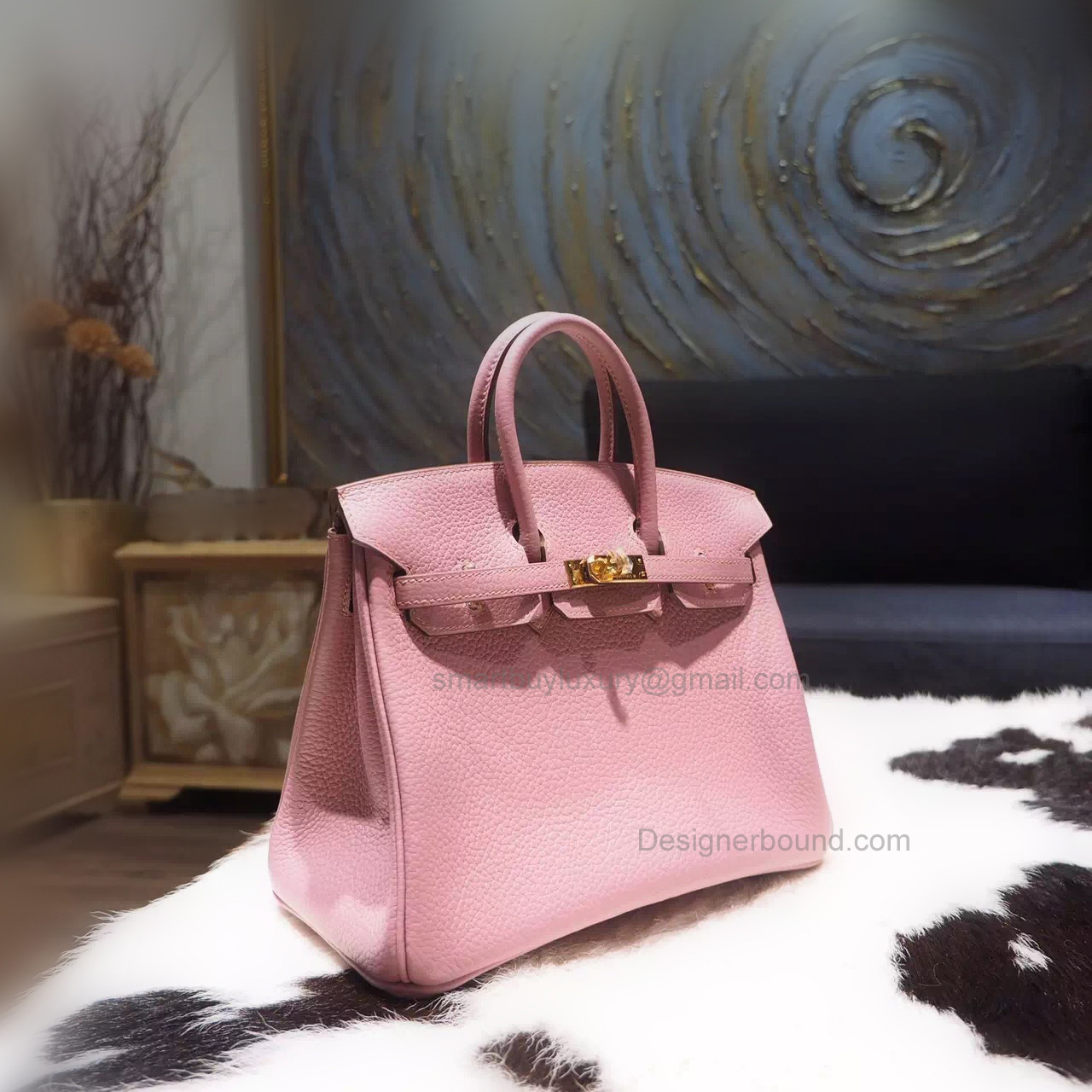 Handstitched Hermes Birkin 25 Bag in 4w Glycine Taurillon Clemence GHW