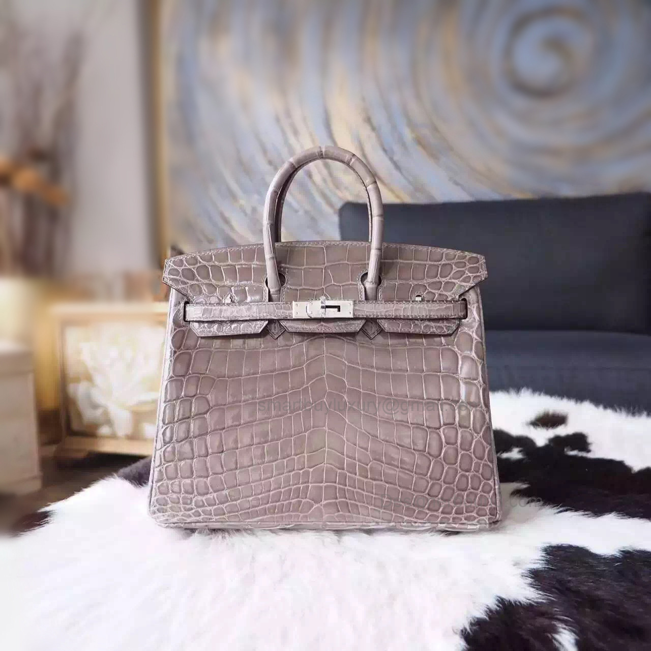 Hand Stitched Hermes Birkin 25 Bag in ck18 Etoupe Shining Niloticus Croc SHW