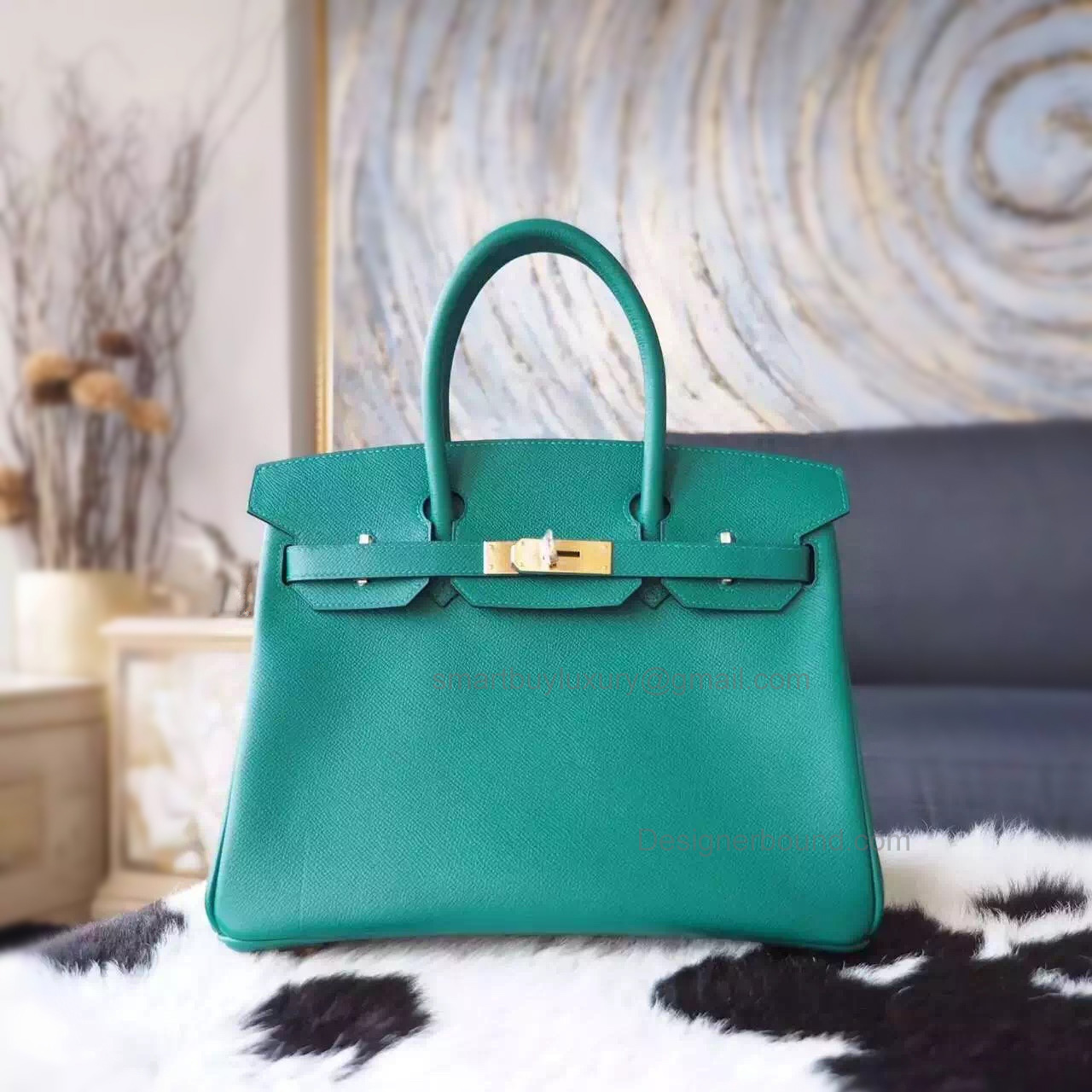 Hand Stitched Hermes Birkin 30 Bag in z6 Malachita Epsom Calfskin GHW