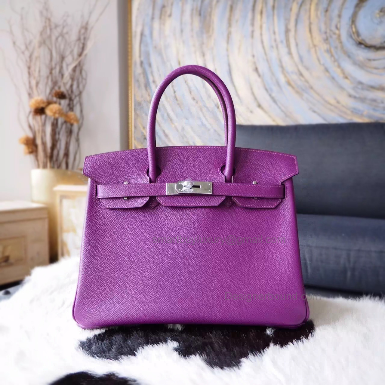 Hand Stitched Hermes Birkin 30 Bag in p9 Anemone Epsom Calfskin SHW