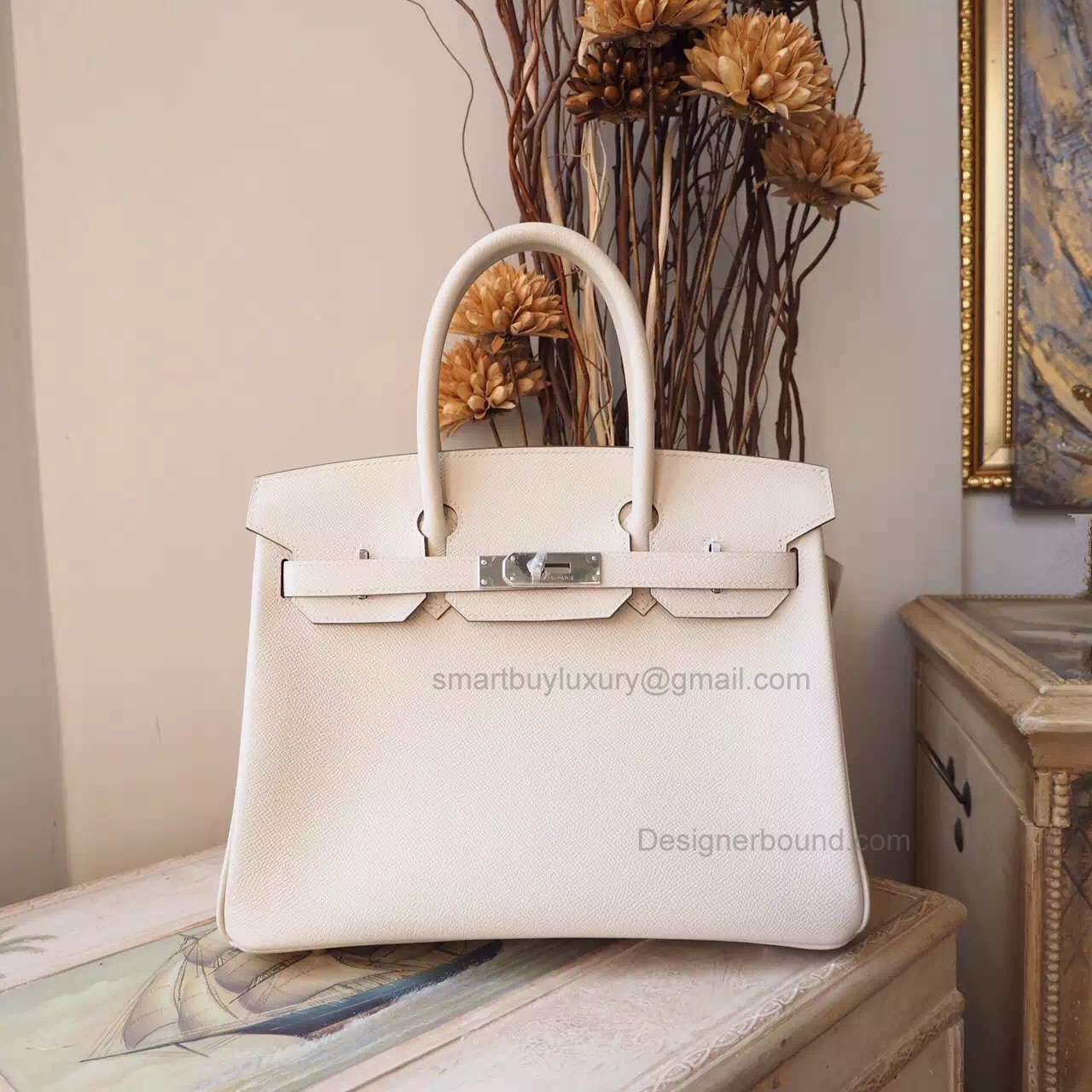Hand Stitched Hermes Birkin 30 Bag in cc10 Craie Epsom Calfskin SHW