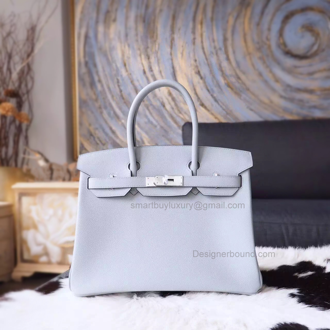 Hand Stitched Hermes Birkin 30 Bag in 8u Blue Glacier Epsom Calfskin SHW