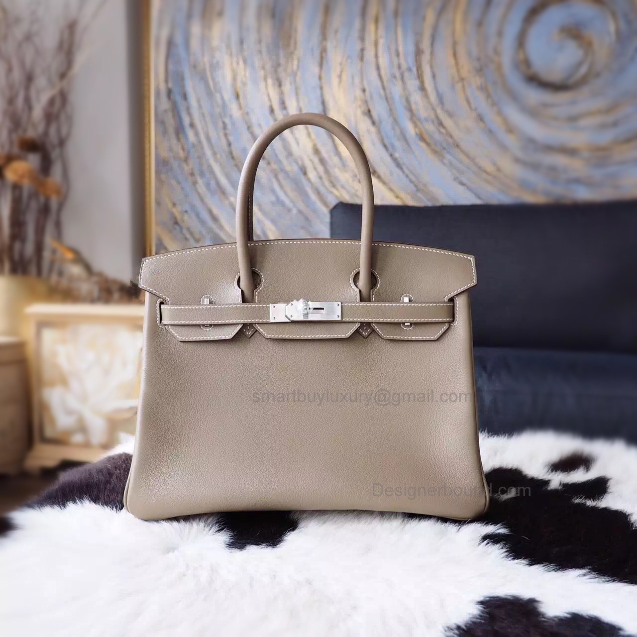 Hand Stitched Hermes Birkin 30 Bag in ck18 Etoupe Swift Calfskin SHW