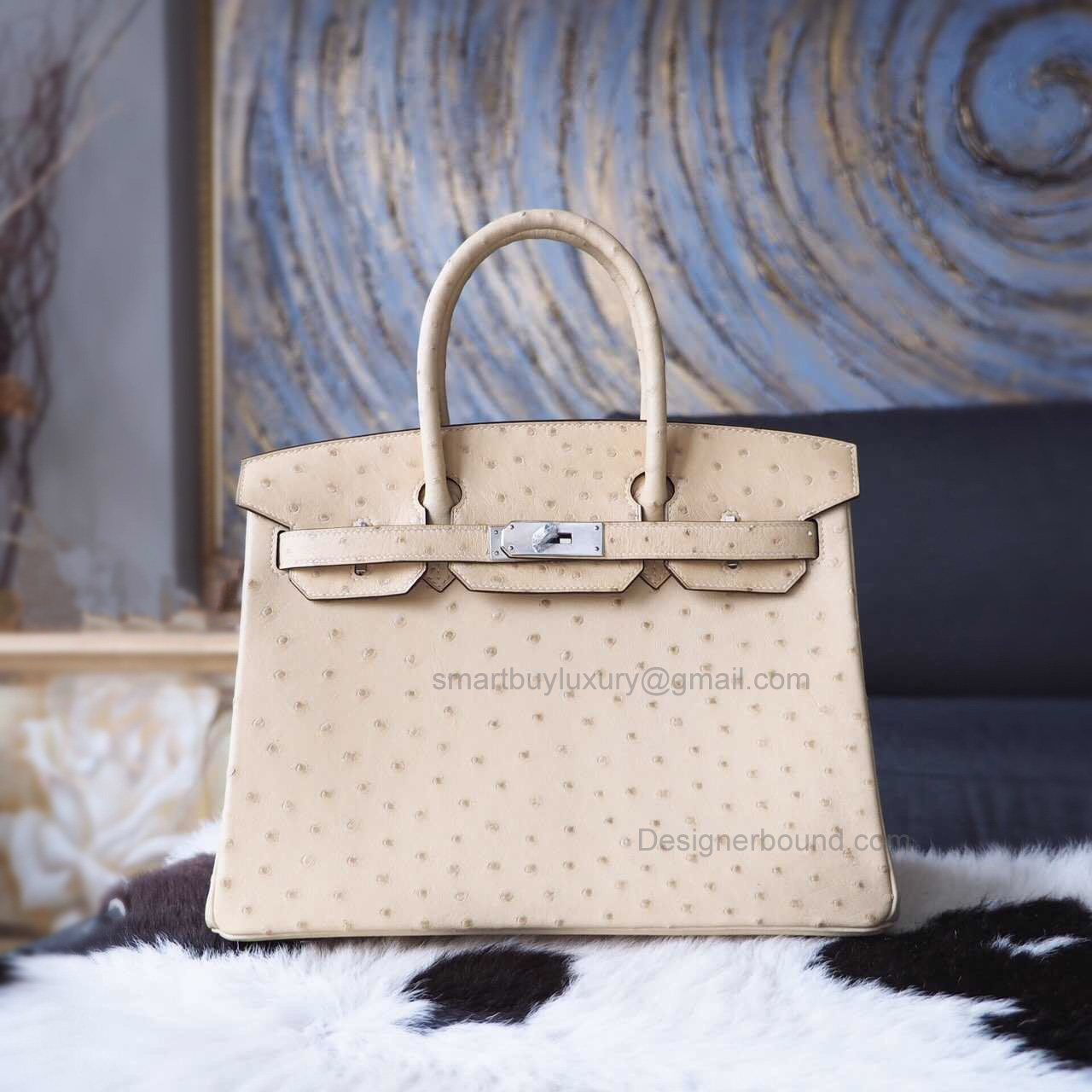 Hand Stitched Hermes Birkin 30 Bag in 3c Parchemin Ostrich SHW