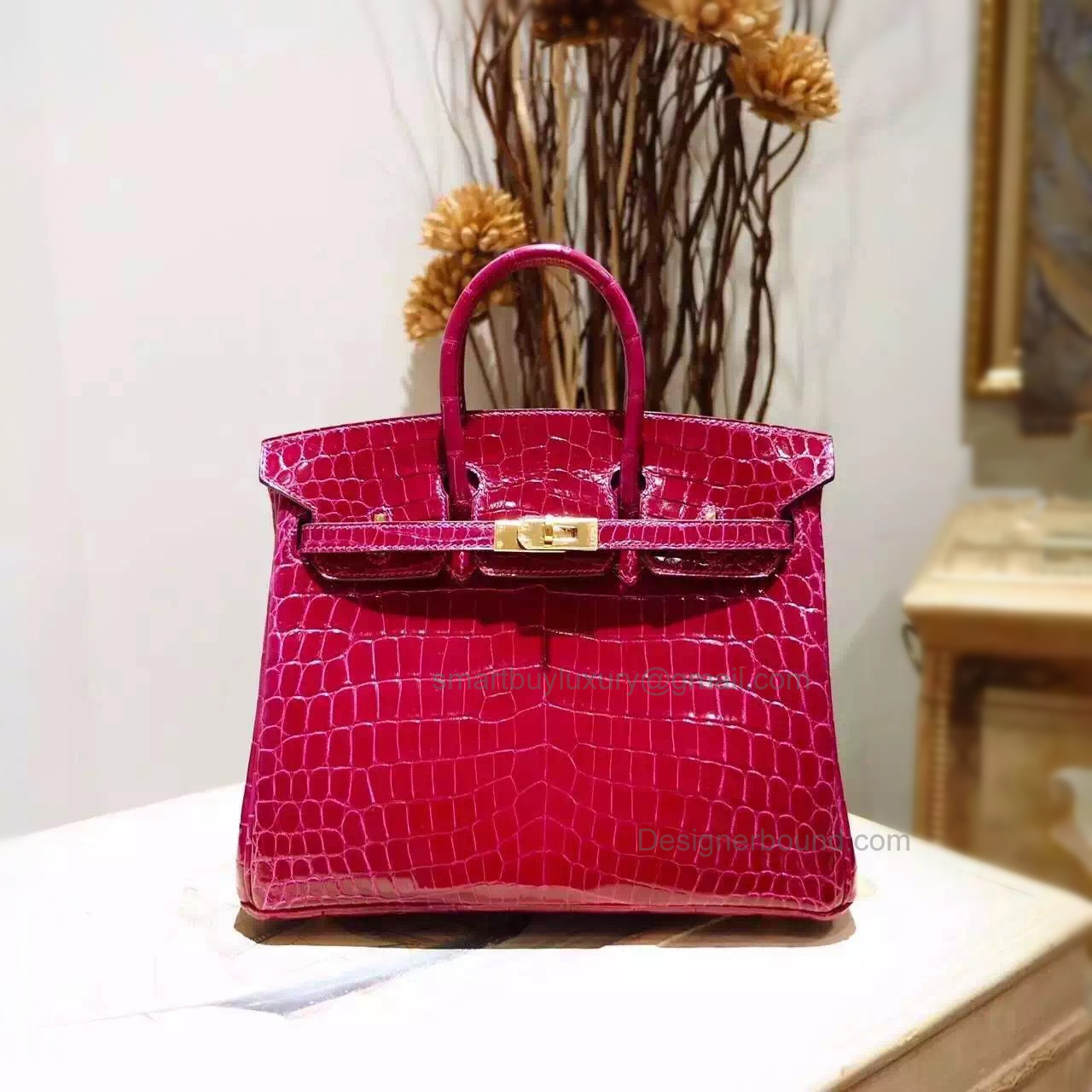 Hand Stitched Hermes Birkin 30 Bag in f5 Bourgogne Shining Niloticus Croc GHW
