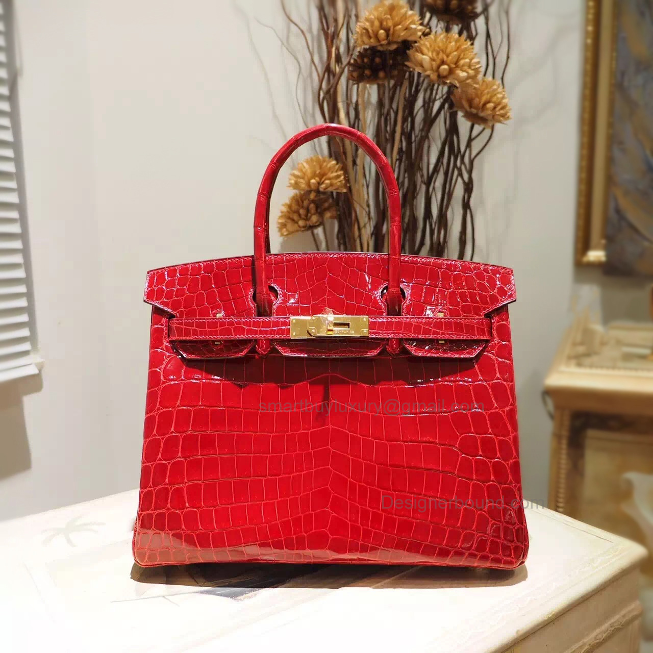 Hand Stitched Hermes Birkin 30 Bag in ck95 Braise Shining Niloticus Croc GHW