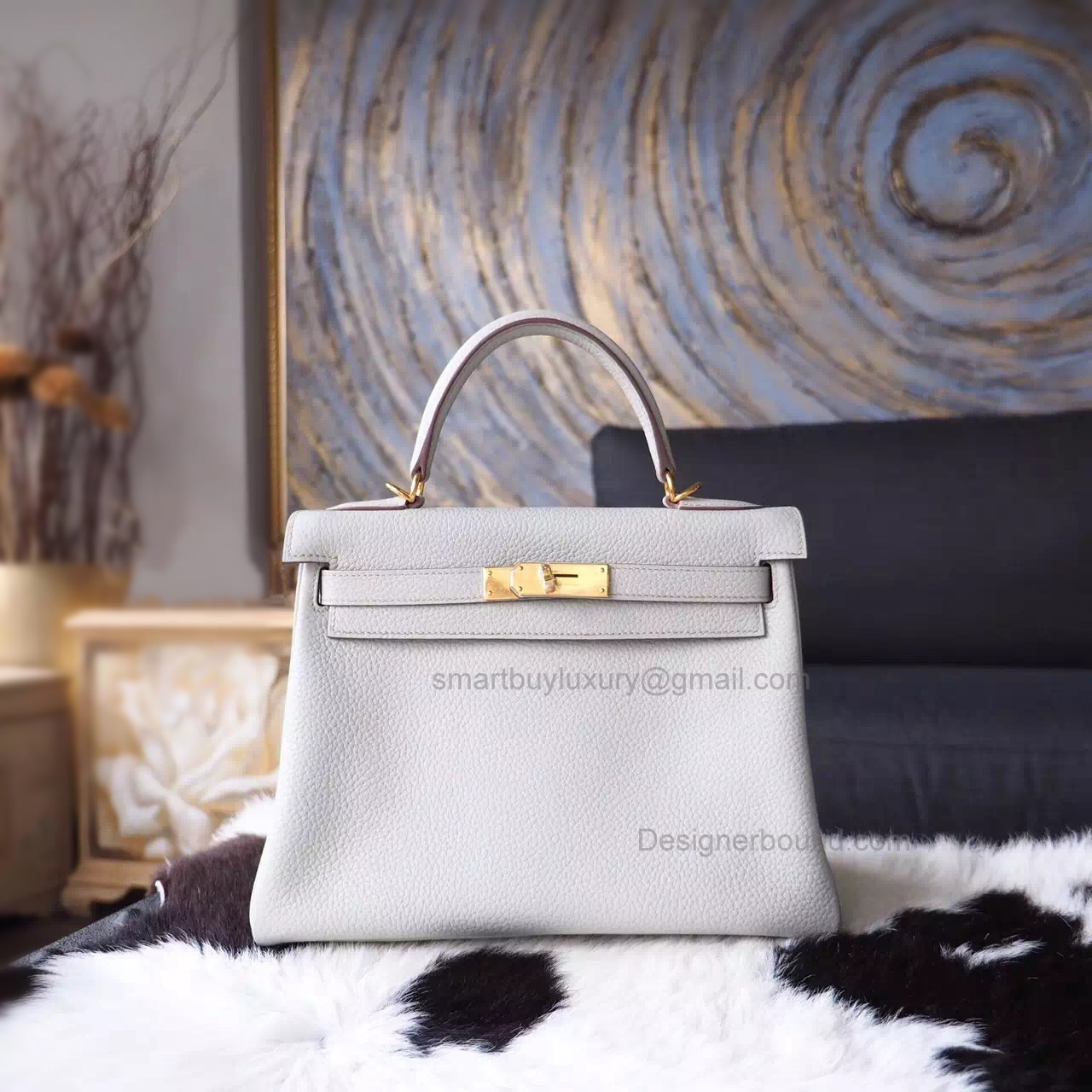 Replica Hermes Kelly 28 Handmade Bag in ck89 Pearl Grey Clemence Calfskin SHW