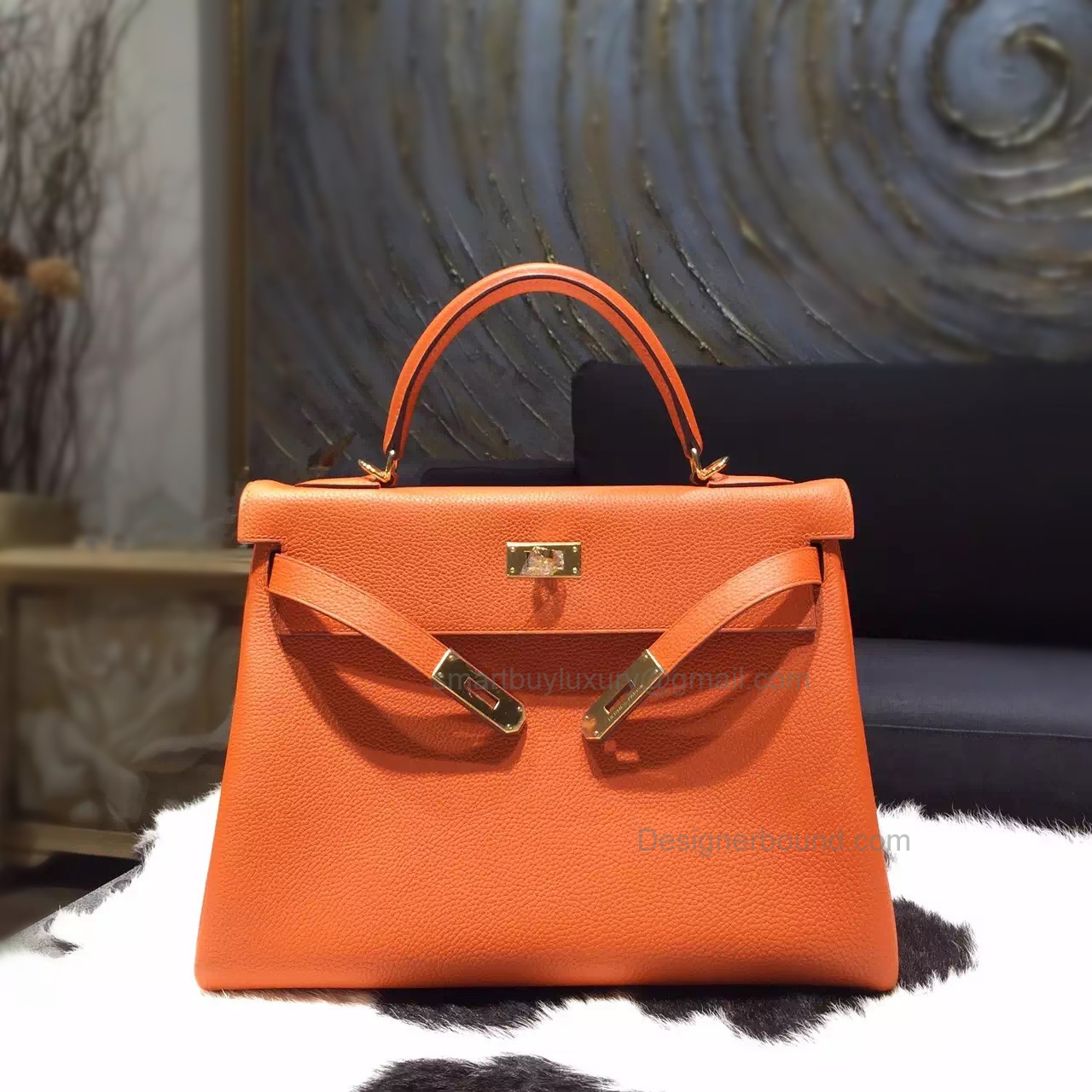 Replica Hermes Kelly 28 Handmade Bag in cc93 Orange Togo Calfskin GHW