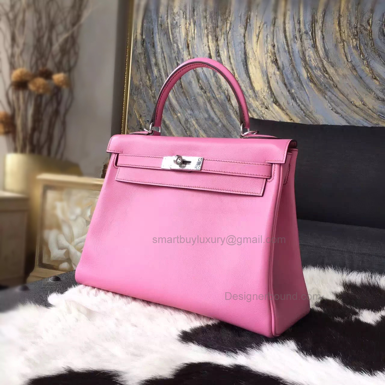 Replica Hermes Kelly 28 Handmade Bag in 5p Pink Swift Calfskin SHW