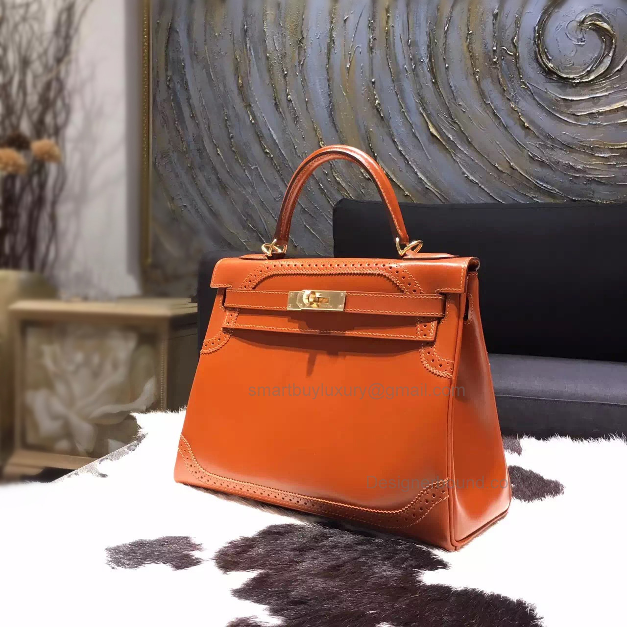 Replica Hermes Kelly 28 Ghillies Bag in ck34 Fauve Takelakt Calfskin GHW