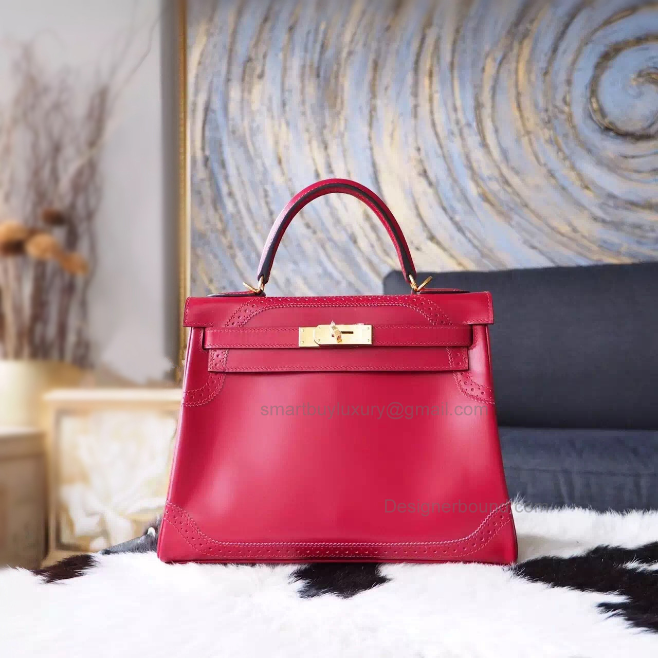 Replica Hermes Kelly 28 Ghillies Bag in b5 Ruby Takelakt Calfskin GHW