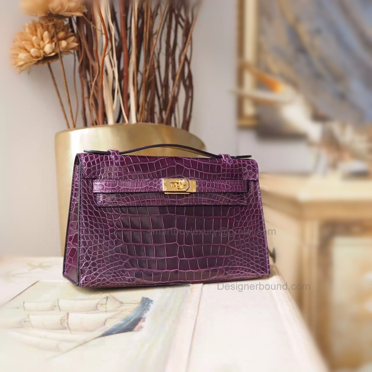 Copy Hermes Mini Kelly Pochette 22 Bag Handmade in Purple Lizard PHW 