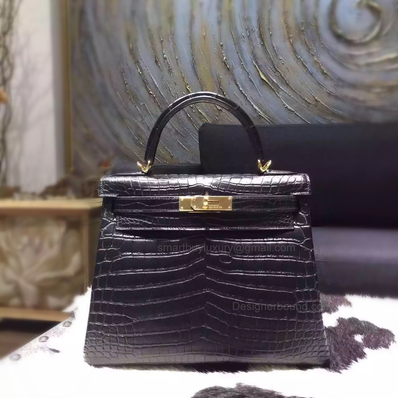 Replica Hermes Kelly 28 Bag Handmade in ck89 Noir Matte Niloticus Croc GHW