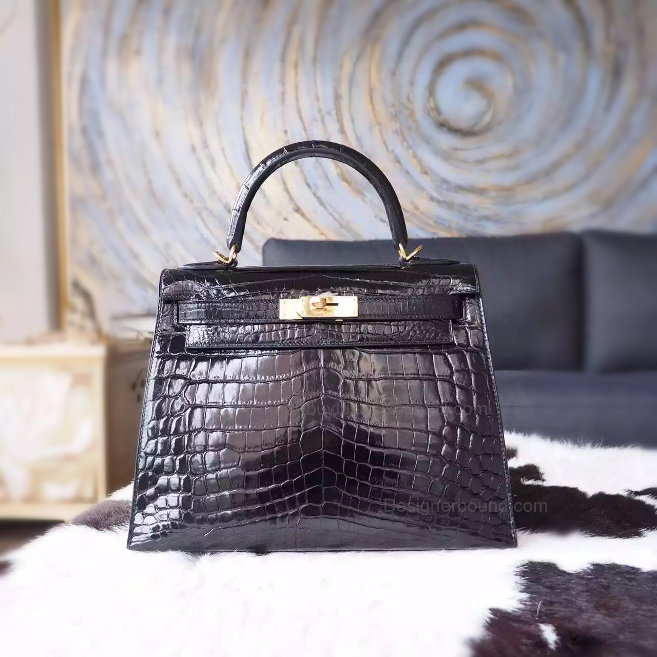 Replica Hermes Kelly 28 Bag Handmade in ck89 Noir Shining Niloticus Croc GHW