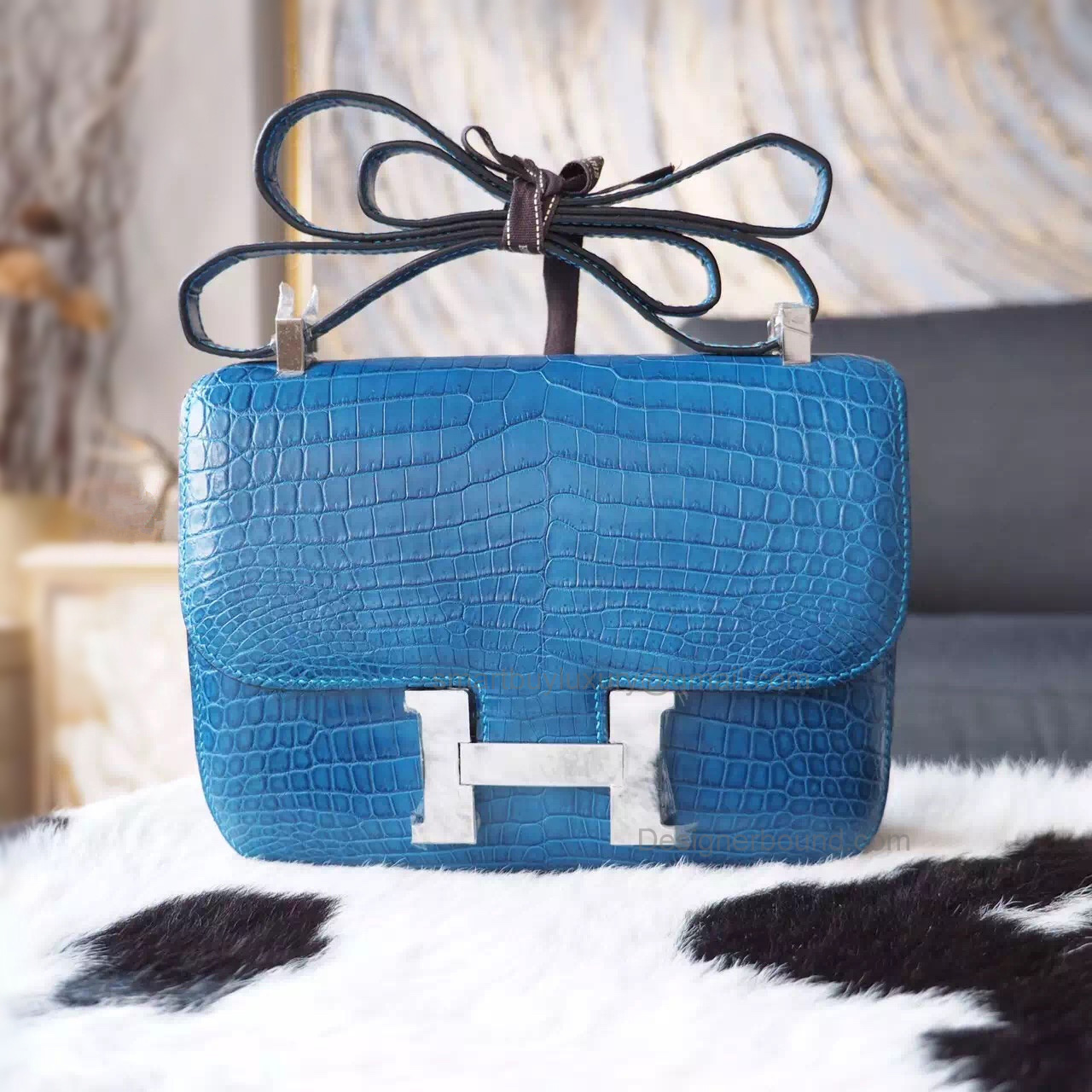 Replica Hermes Mini Constance 18 Bag in 7q Mykonos Matte Porosus Croc PHW