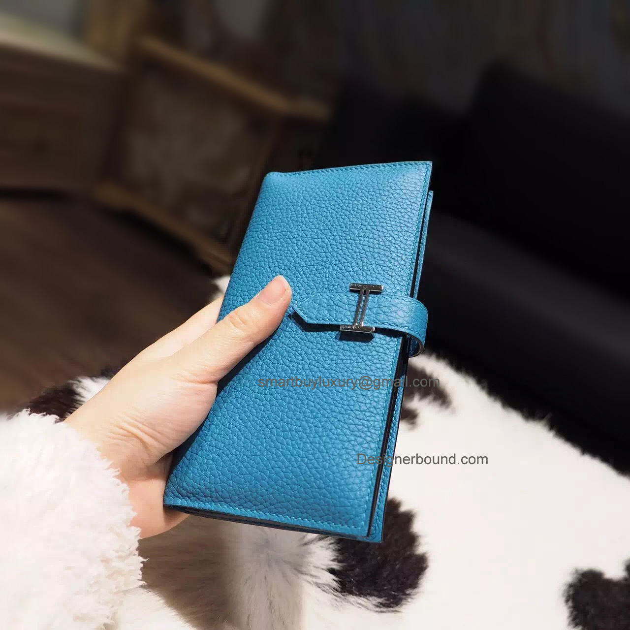 Replica Hermes Bearn Wallet Hand Stitched in 7b Turquoise Blue Togo Calfskin PHW