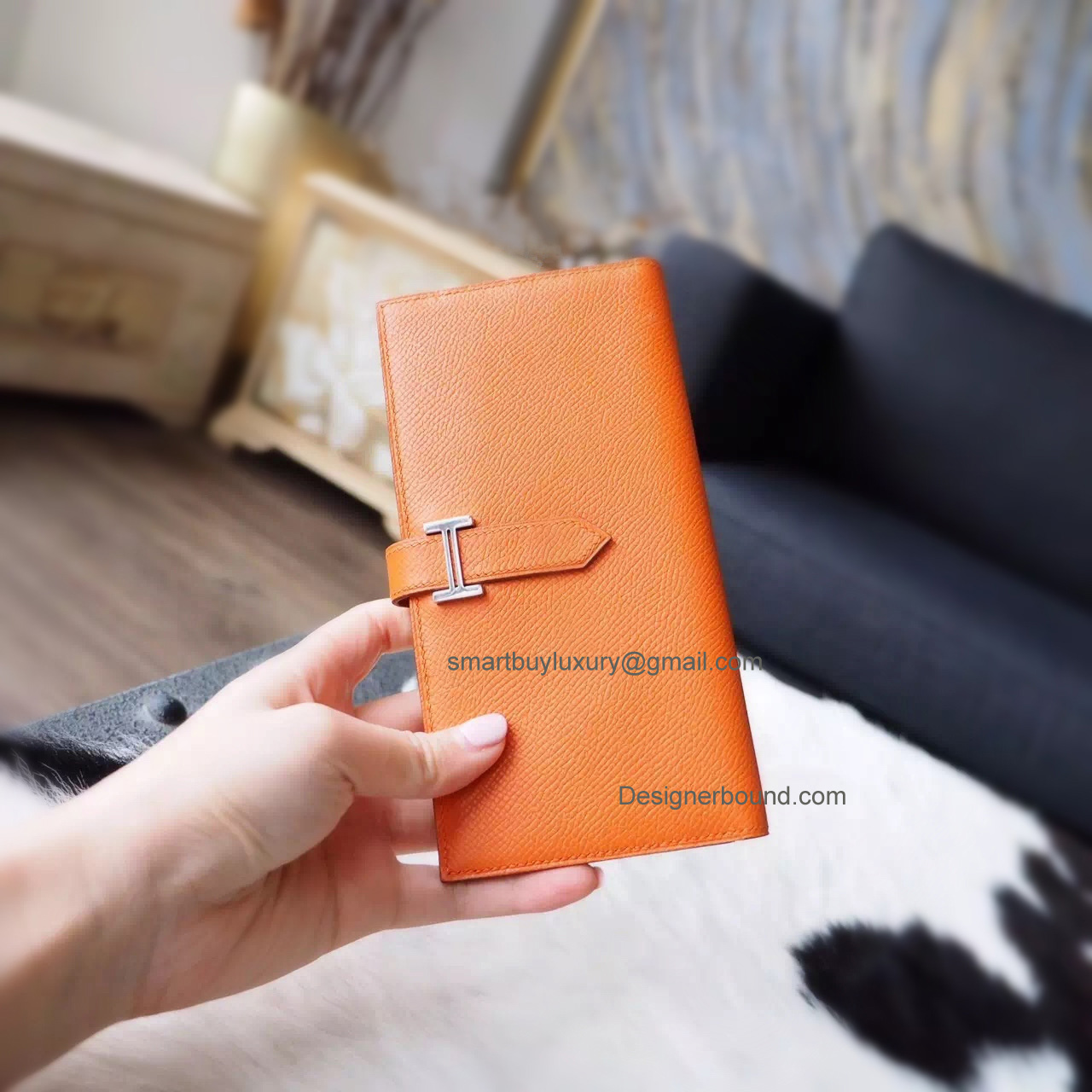 Replica Hermes Bearn Wallet Hand Stitched in ck93 Orange Epsom Calfskin PHW