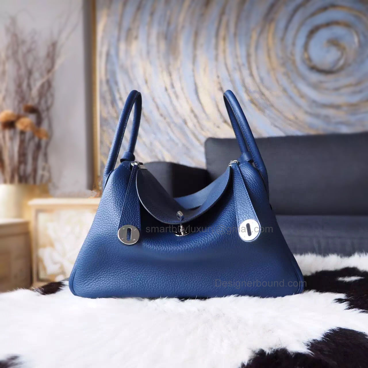 Replica Hermes Lindy 26cm Bag in ck73 Blue Saphir Clemence Calfskin PHW