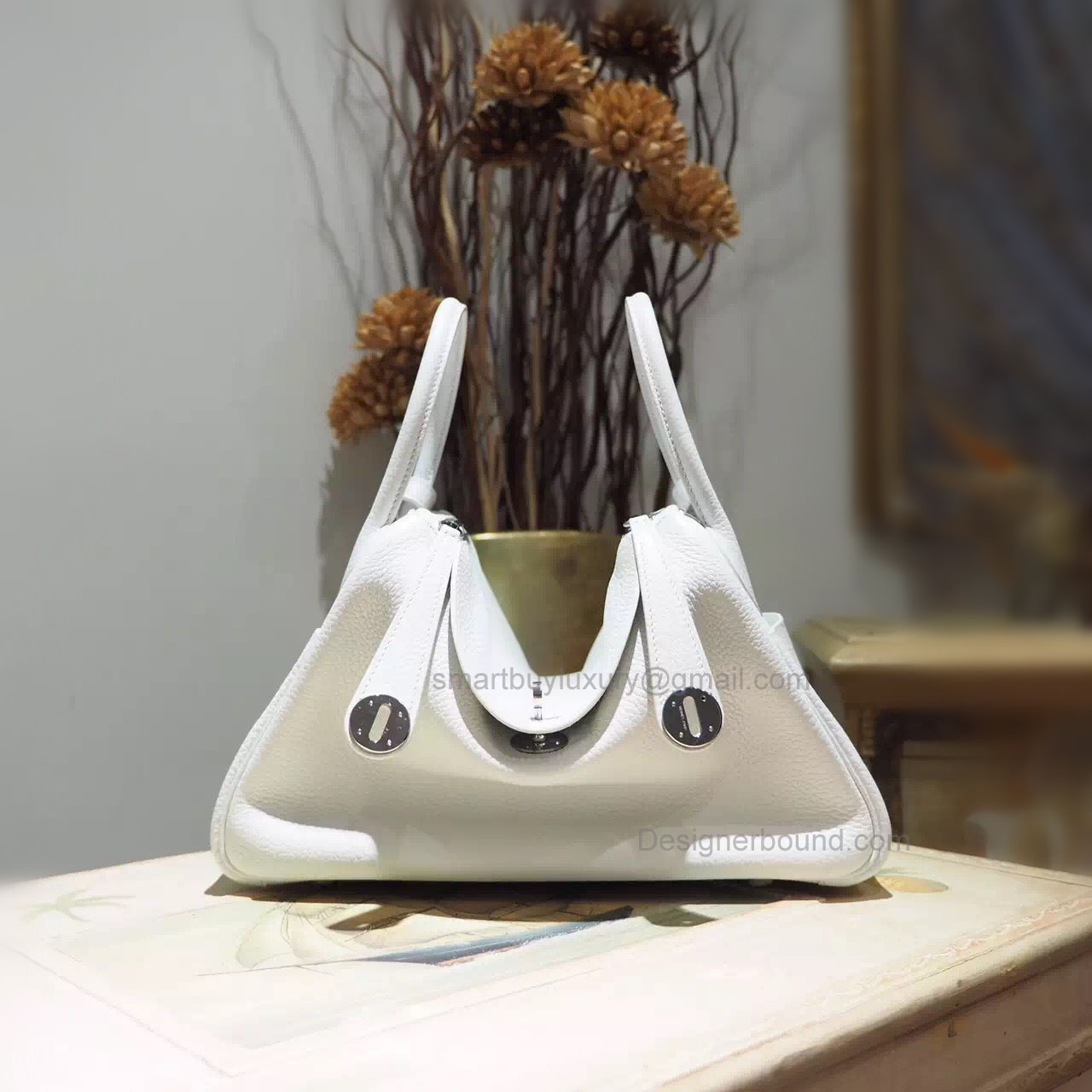 Replica Hermes Lindy 26cm Bag in cc01 Blanc Clemence Calfskin PHW