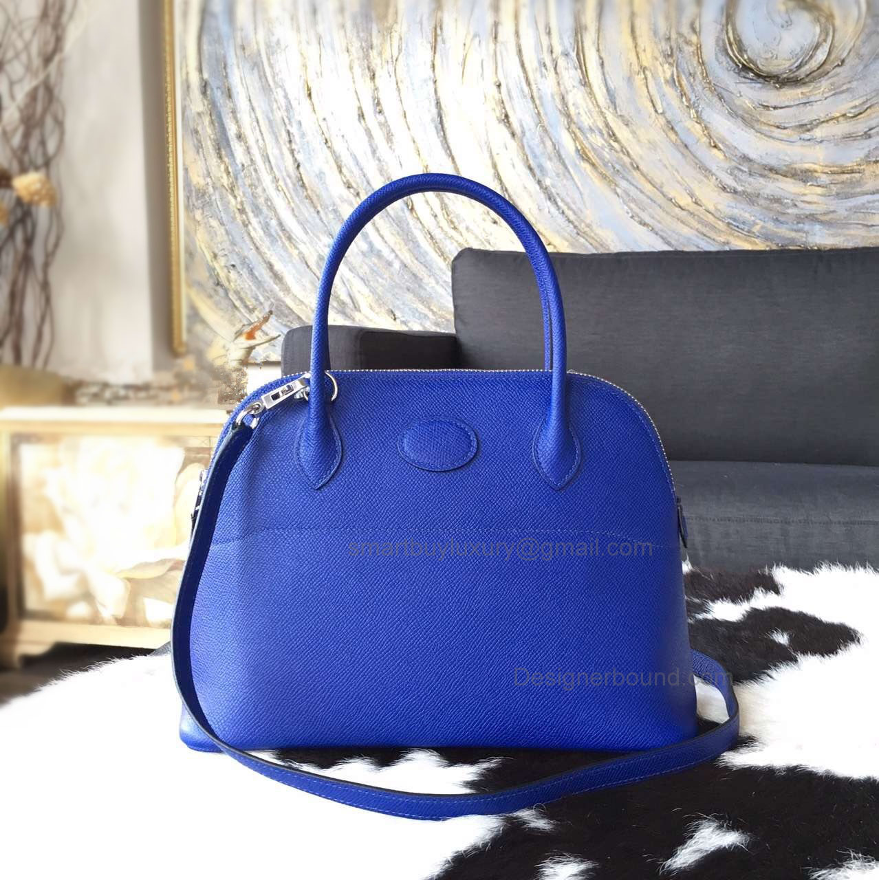 Handmade Hermes Bolide 27 Bag Replica in 7t Blue Electric Epsom Calfskin PHW