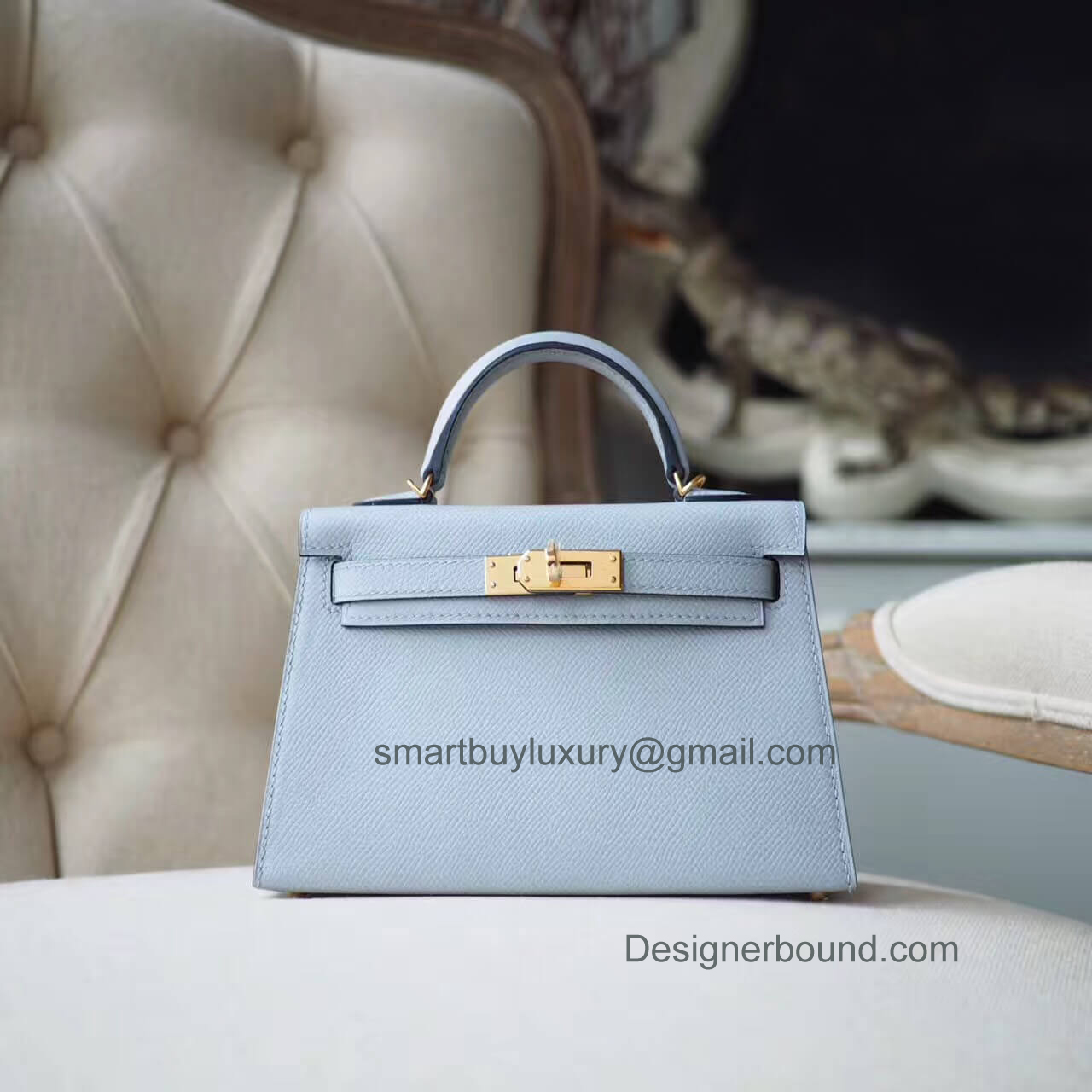 Hermès 20cm Blue Glacier Epsom Leather Mini Kelly II Bag with Gold, Lot  #58002