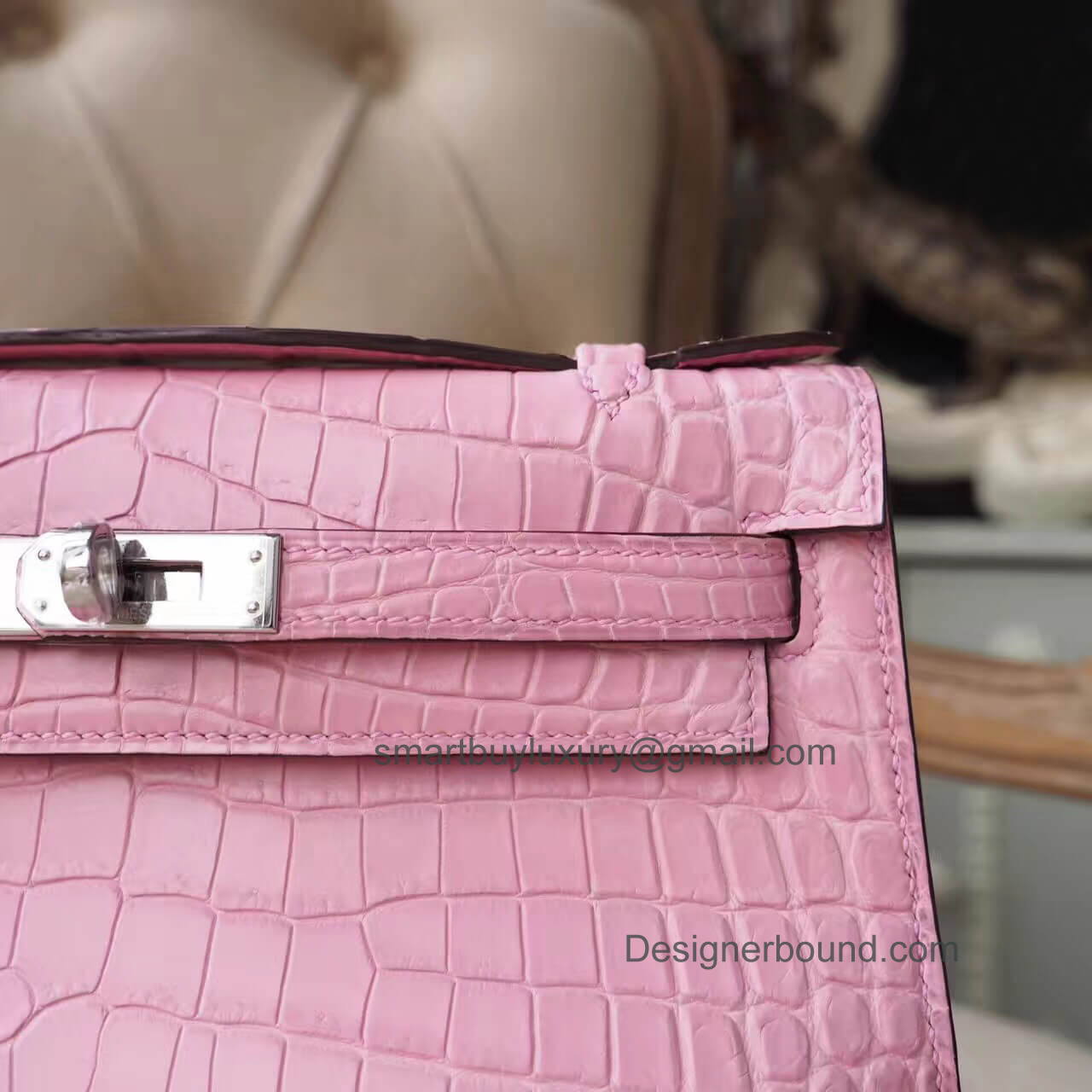 Hermes Mini Kelly 22 Pochette Bag in 5p Pink Matte Nile Croc PHW ...
