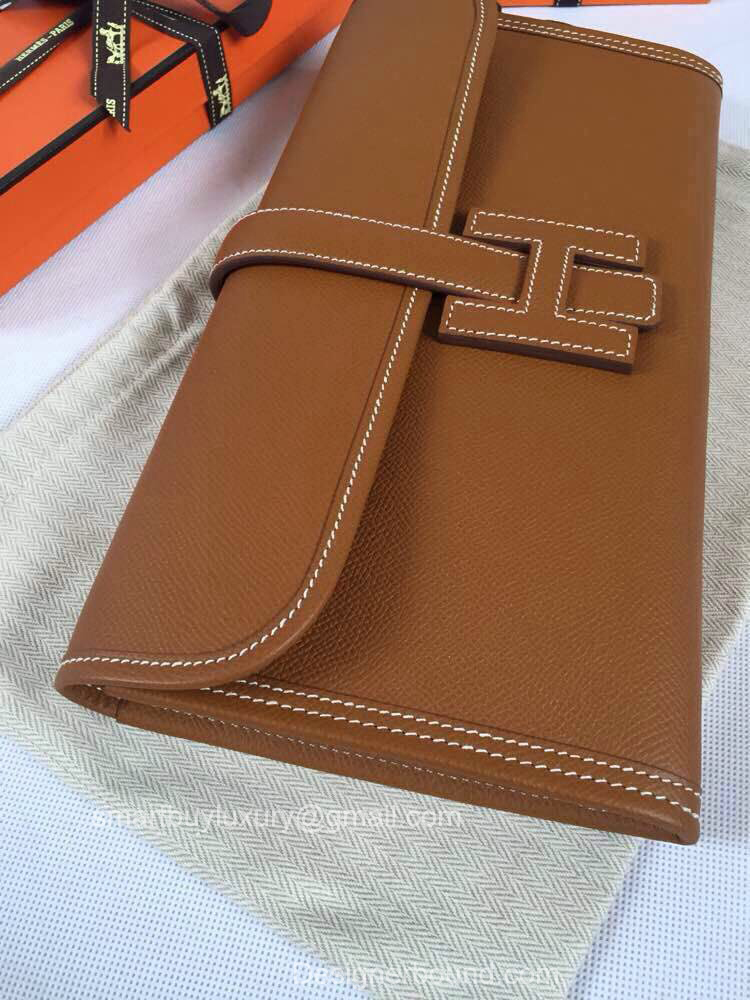 Hermes Jige Elan Clutch in Brown Epsom Leather Best Replica