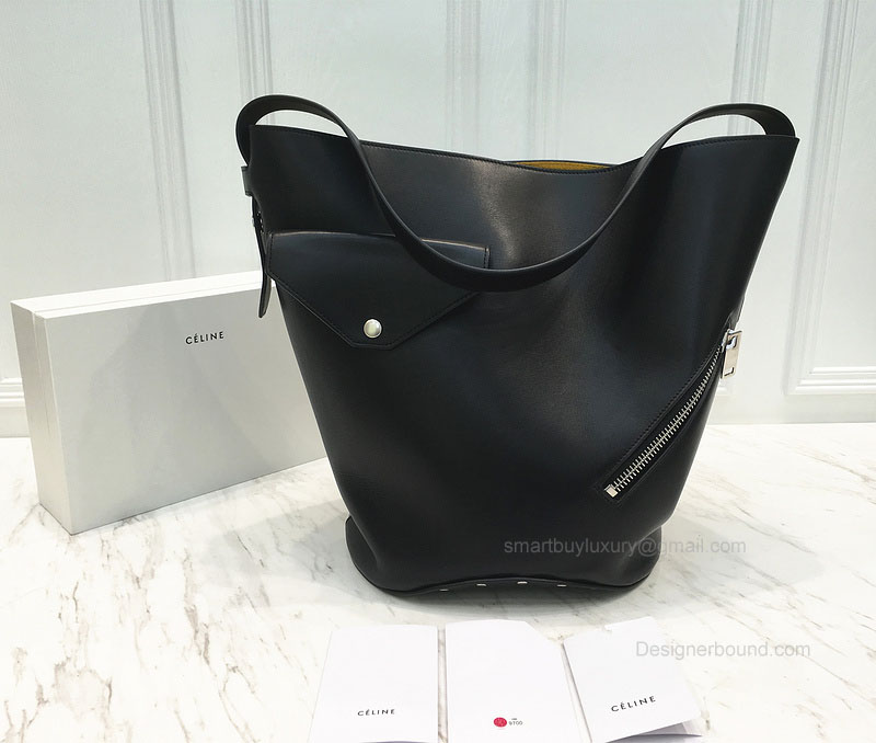 Celine Bucket Biker Shoulder Bag in Black and Yellow Natural Calfskin